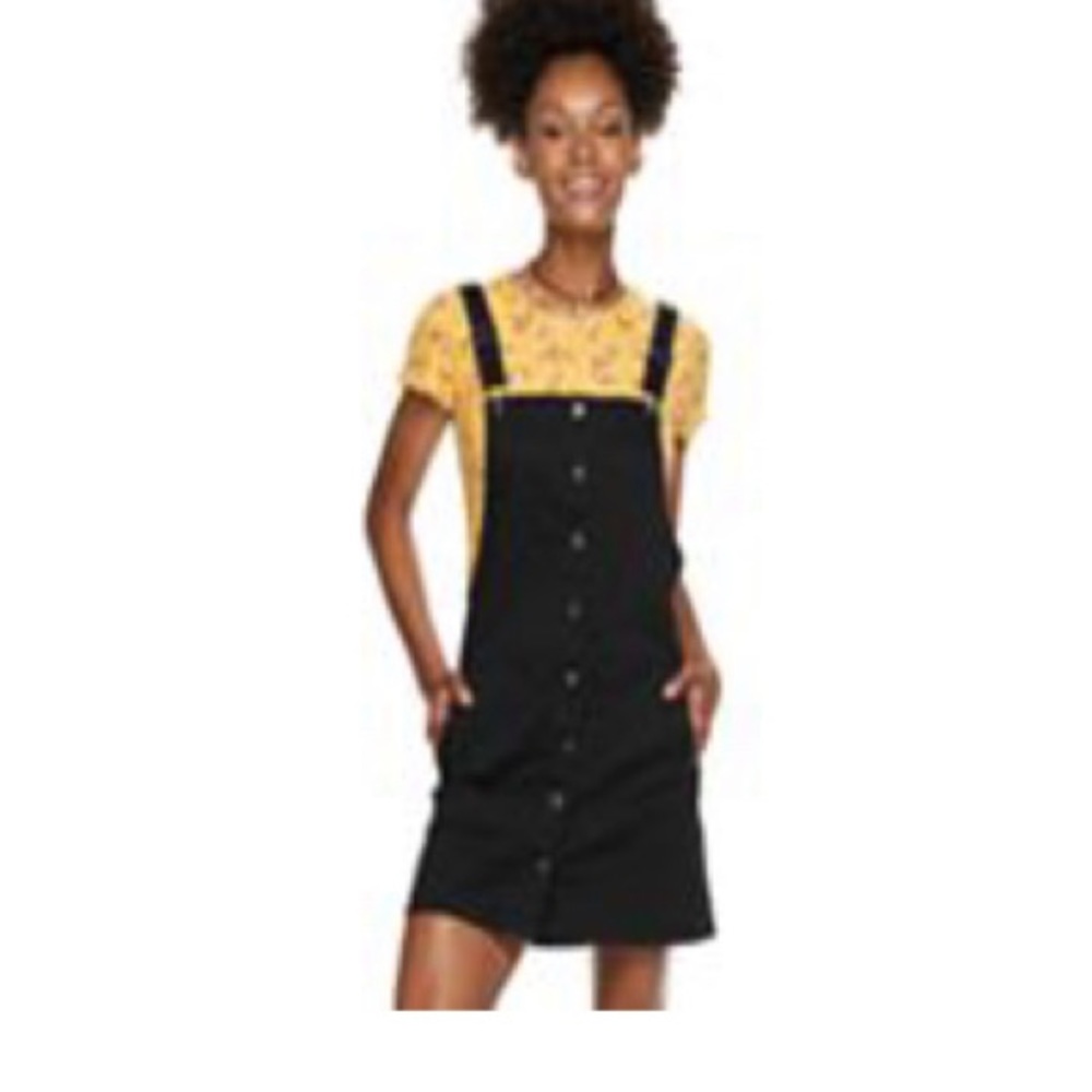 Black denim stretchy overall dress nwt